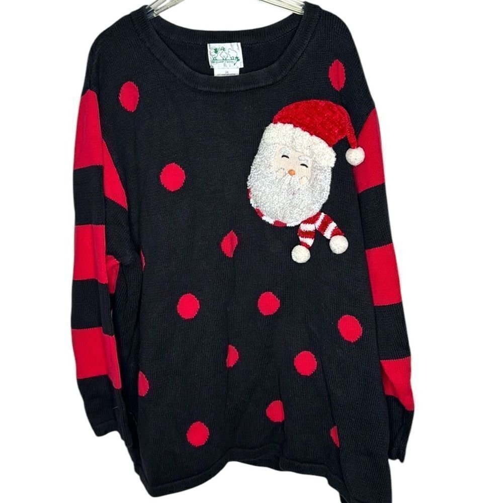 Quaker Factory Black/Red Polka Dot Ugly Christmas Sweater. Size 3X.
